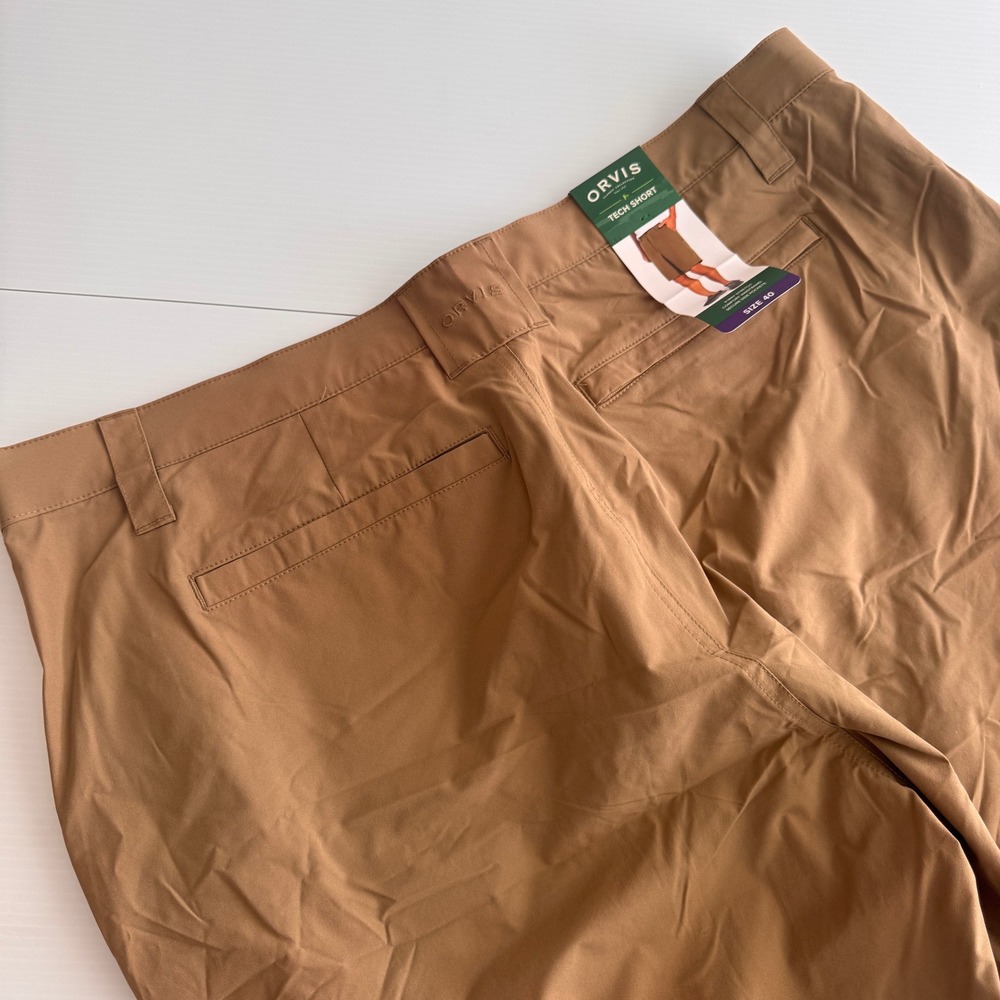 Orvis Mens Tech Shorts Brown Tan 4-Way Stretch Comfort Waist Size 40 NWT